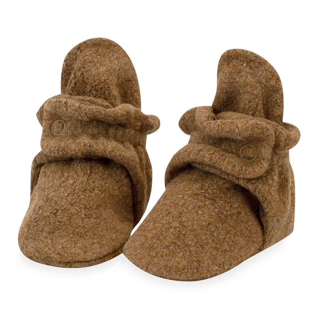 Zutano Cozie Fleece Baby Booties - Heather Mocha