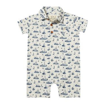 Me & Henry Molokai Printed Romper | Navy Boats