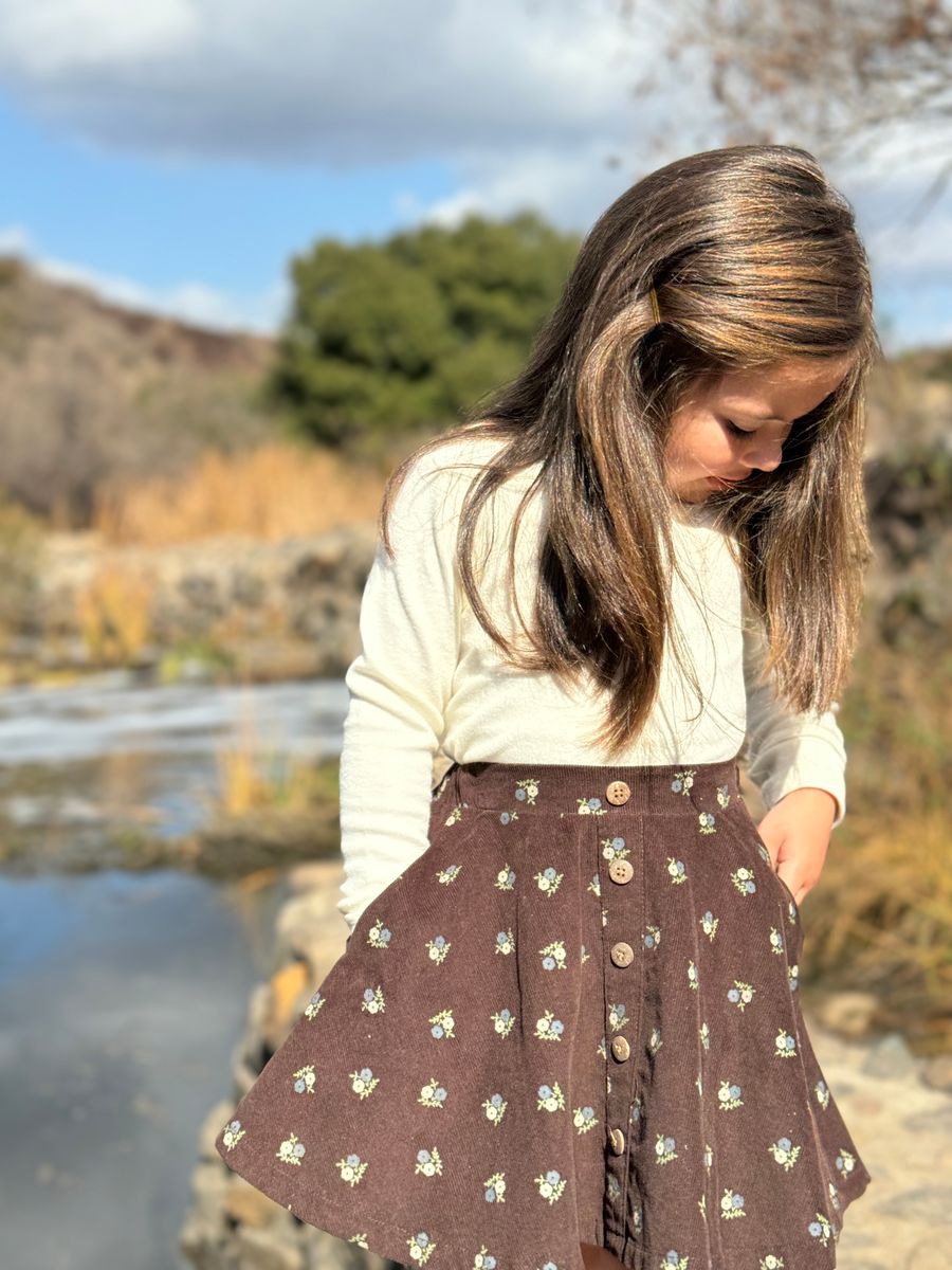 Vignette Cara Skirt- Chocolate Floral Corduroy