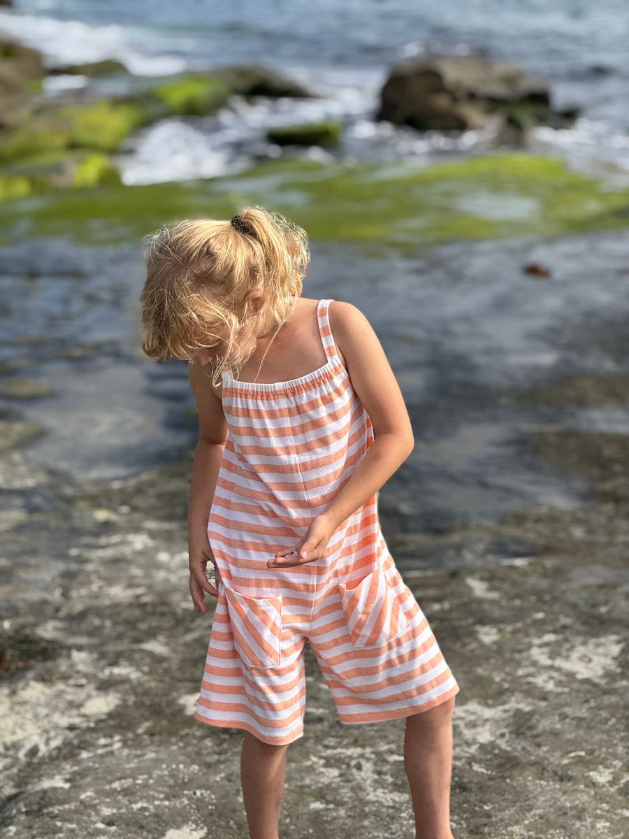 Vignette Tallulah Romper- Peach Stripe