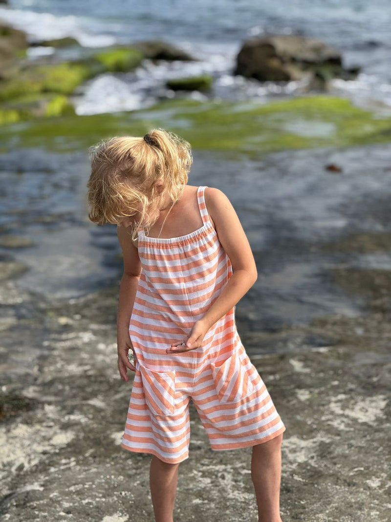 Vignette Tallulah Romper- Peach Stripe