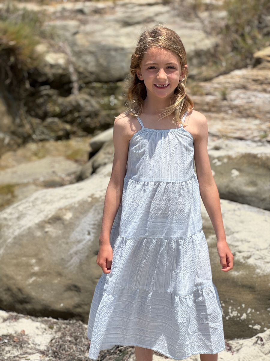 Vignette Sage Dress- Blue Stripe