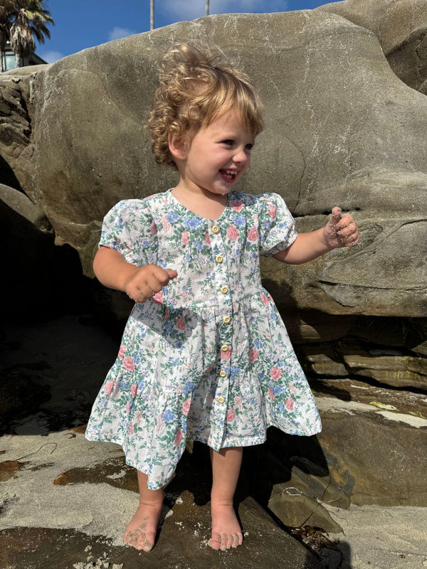 Vignette Blossom Dress- Blue Cottage Floral