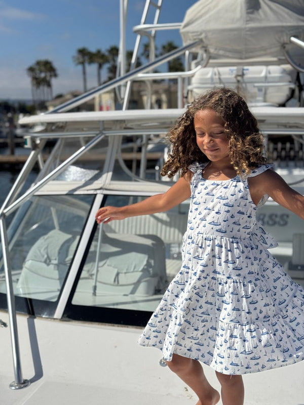 Vignette Emmie Dress- Navy Sailboats