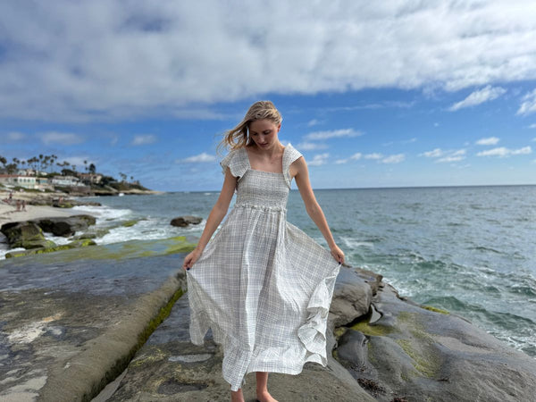 Vignette Womens Polly Dress- Blue Plaid Seersucker