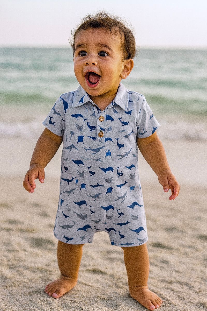 Me & Henry Molokai Printed Woven Romper- Whales
