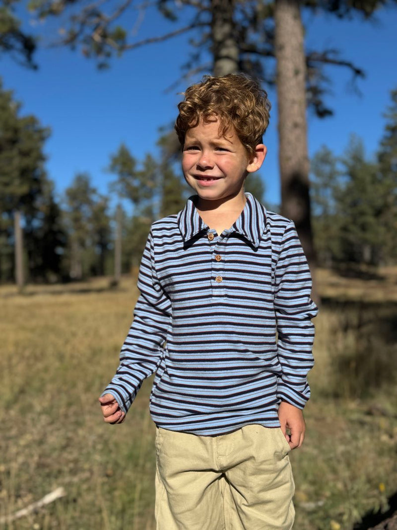 Me & Henry Buggle Cosy Fabric Polo-blue/navy stripe