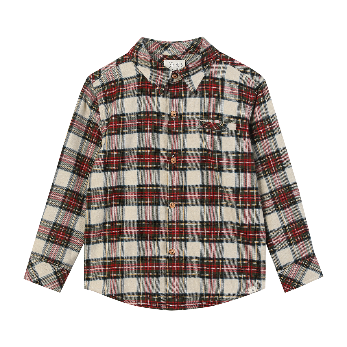 Me & Henry Atwood Woven Shirt-cream/green plaid