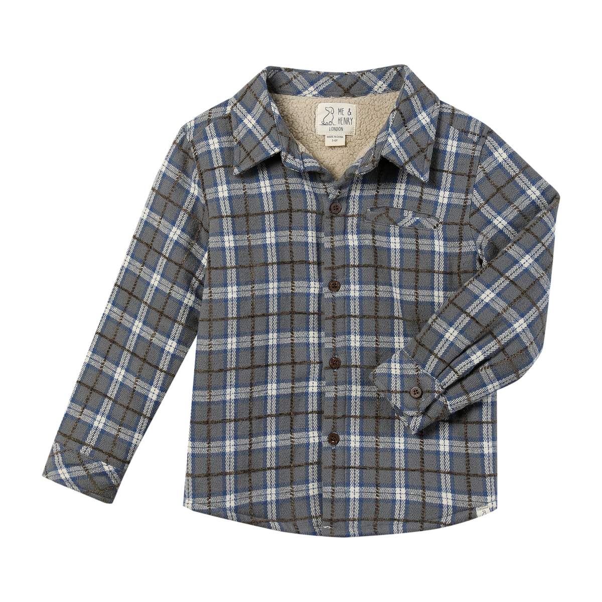 Me & Henry Adventurer Sherpa Lined Shacket-Grey/China Plaid