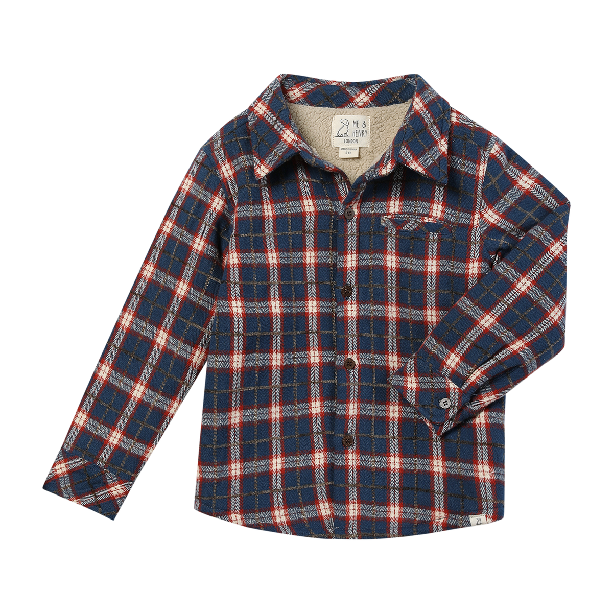Me & Henry Adventurer Sherpa Lined Shacket-Blue/Rust Plaid