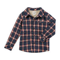 Me & Henry Adventurer Sherpa Lined Shacket-Blue/Rust Plaid
