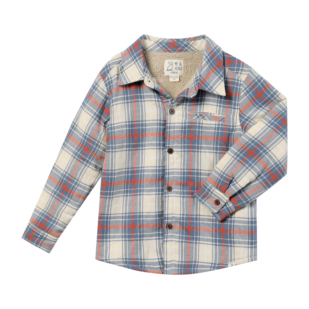 Me & Henry Adventurer Sherpa Lined Shacket-Blue/Pumpkin