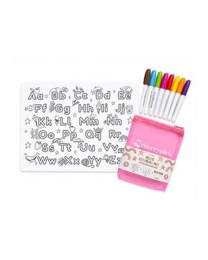 Cherrypick - Magic Coloring Mat - Silicone Washable & Reversible Coloring Placemat and Markers Set