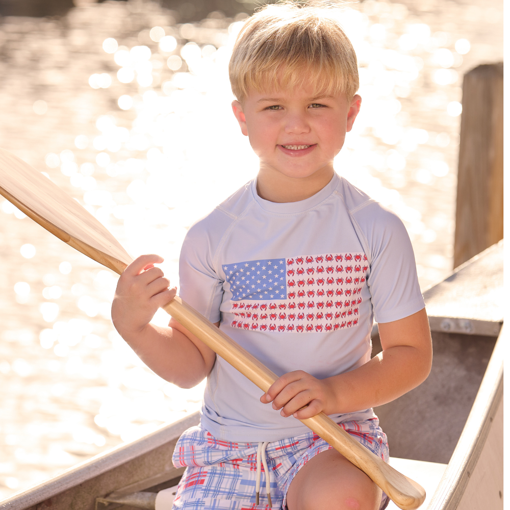 Sugar Bee Clothing -  Boys Swim Short Sleeve Rashguard - Coastal Crab
