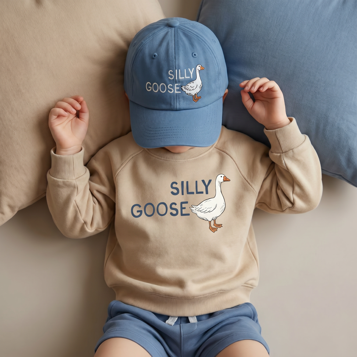 bug + bean kids - Silly Goose Embroidered Kids Cotton Dad Cap — Navy