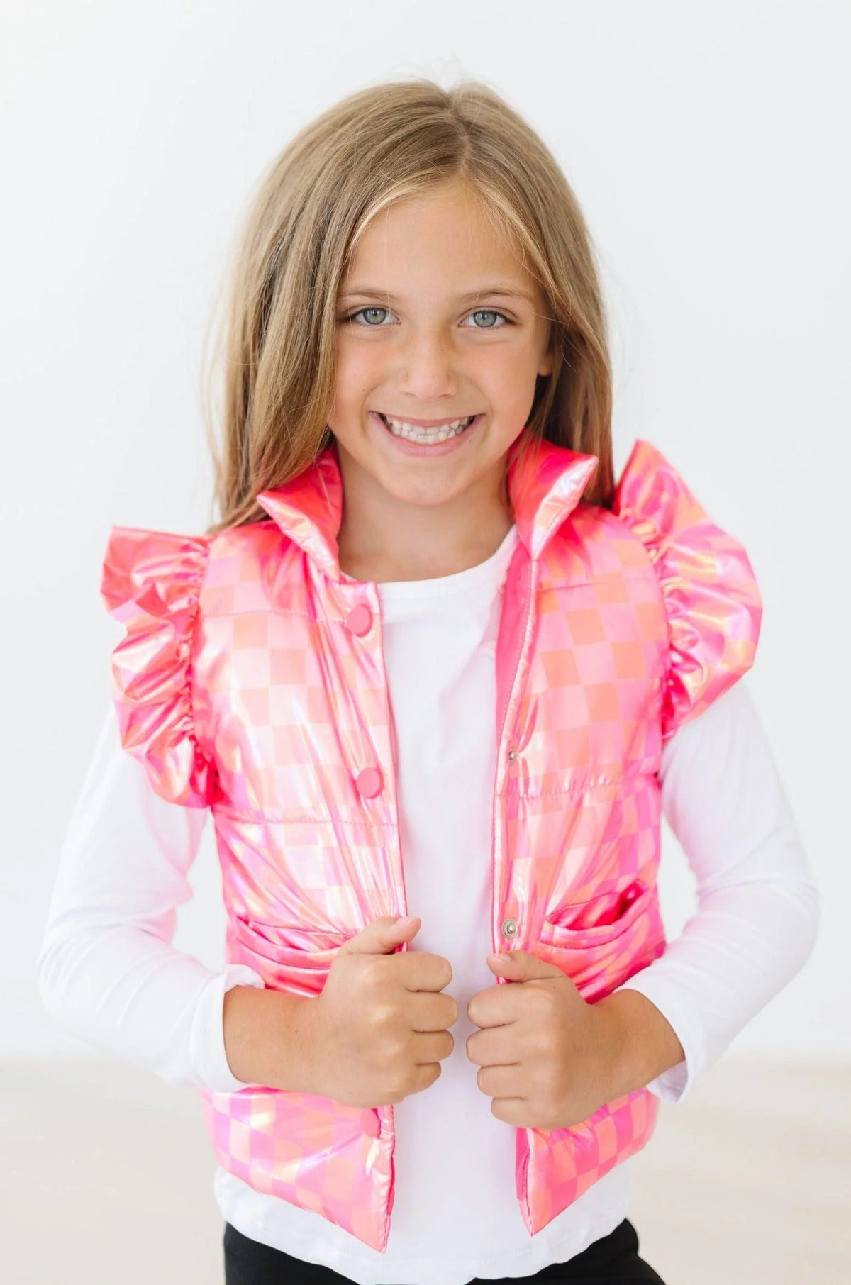 Mila & Rose Neon Pink Checker Puffer Vest