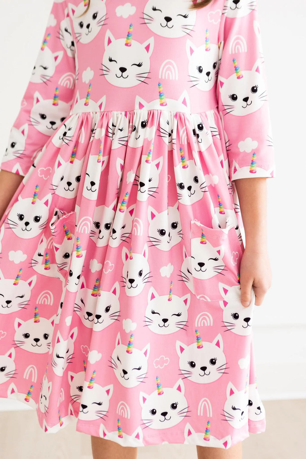 Mila and Rose Unicorn Kitties 3/4 Sleeve Pocket Dress