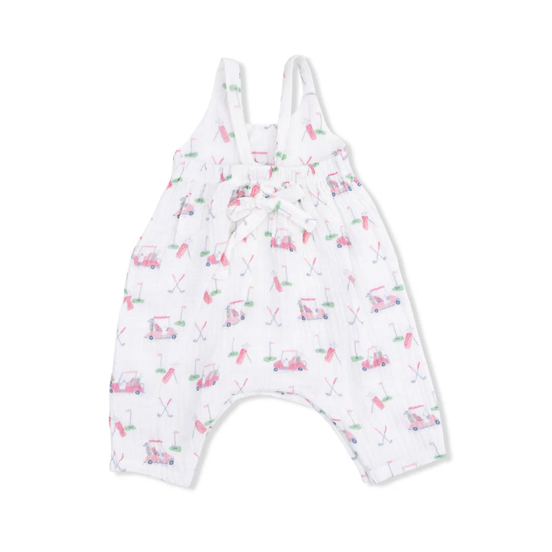 Angel Dear Baby Golf Carts Pink  Tie Back Romper