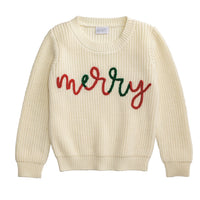 Mudpie Cream Sweater with Merry in Chainstitch Embroidery