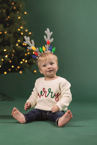 Mudpie Cream Sweater with Merry in Chainstitch Embroidery