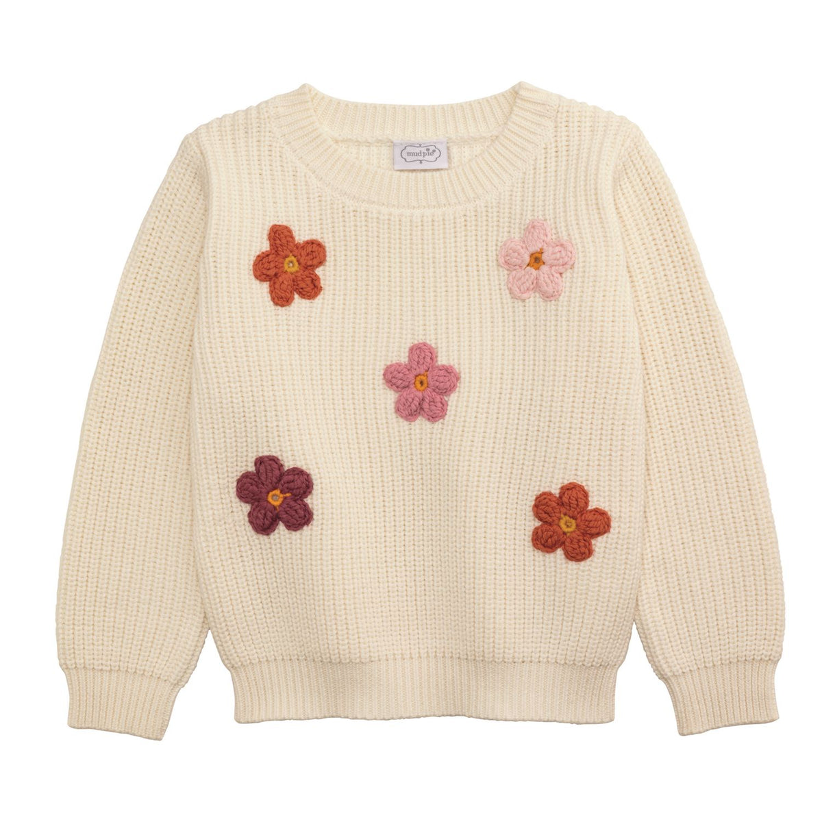 Mudpie Cotton yarn crew neck sweater with daisies