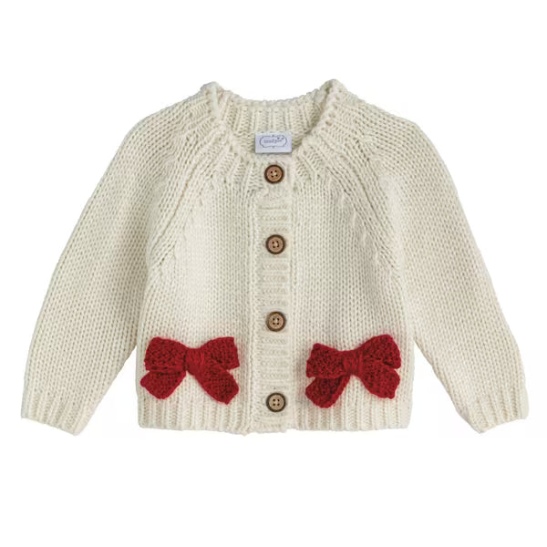 Mud Pie Crochet Red Bow Cardigan