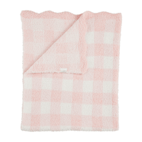 Mud Pie Pink Gingham Chenille Blanket with Scalloped Edged