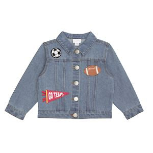 Mud Pie Sports Denim Patch Jacket
