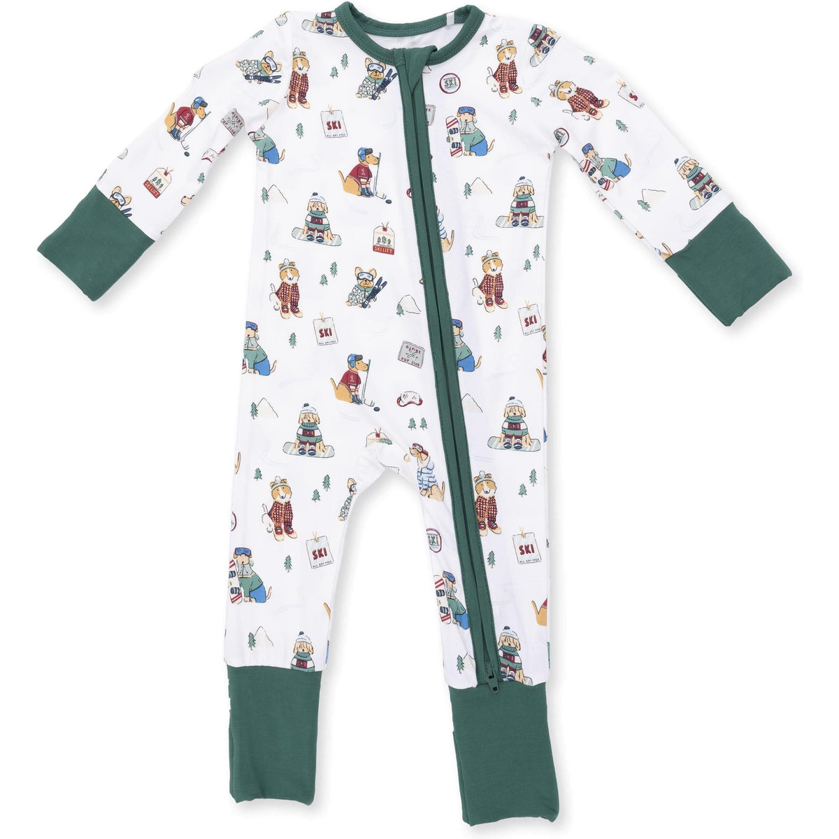 Angel Dear Winter Sports Dogs Green Convertible Romper