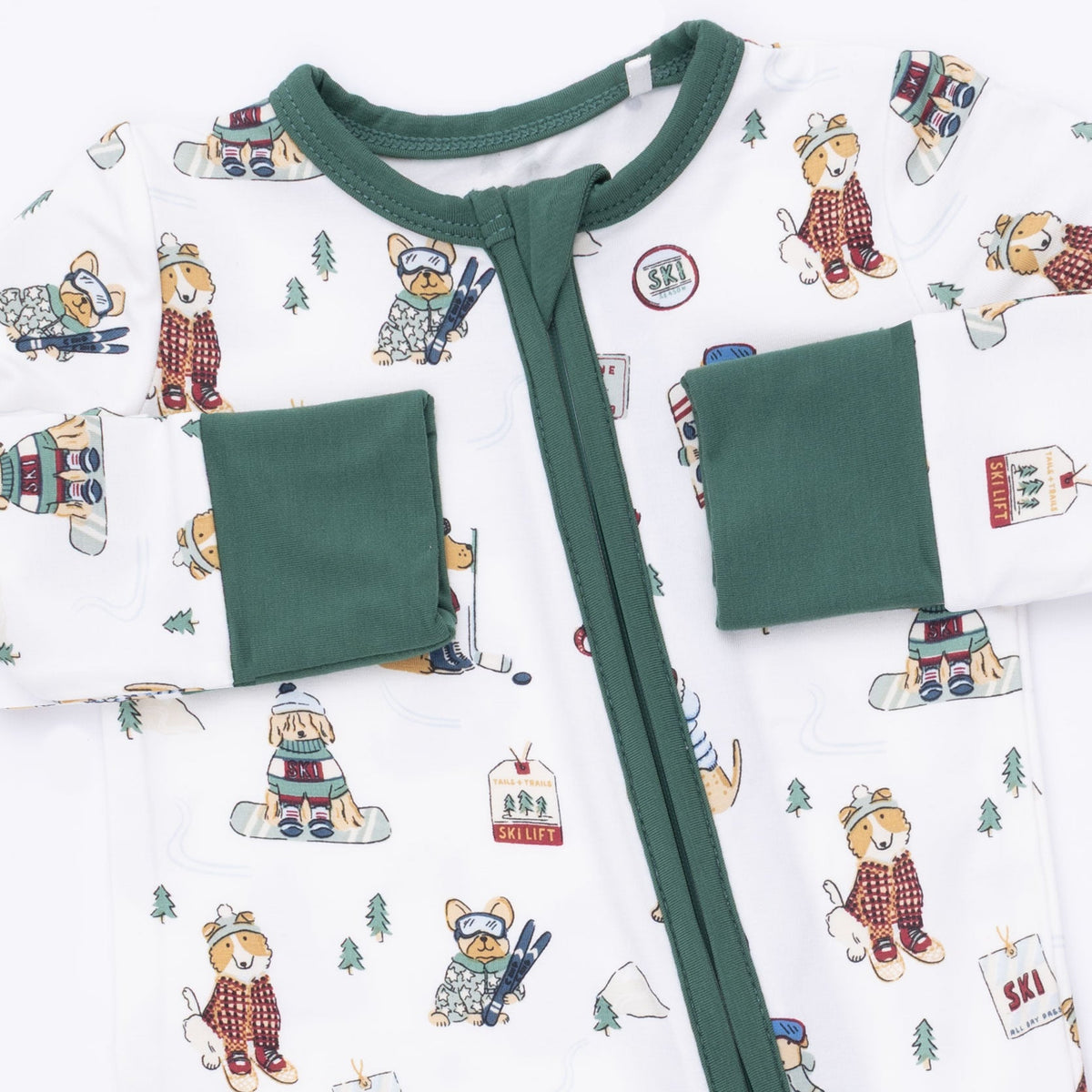 Angel Dear Winter Sports Dogs Green Convertible Romper