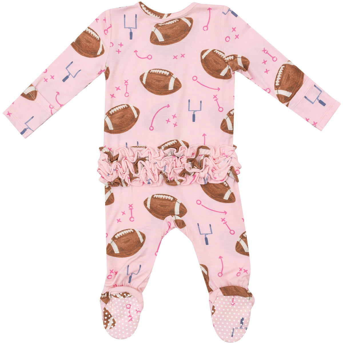 Angel Dear Footballs Pink 2-Way Ruffle Zipper Footie