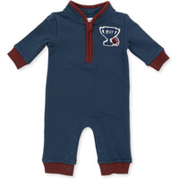 Angel Dear Varsity French Terry Zip Neck Romper