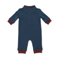 Angel Dear Varsity French Terry Zip Neck Romper