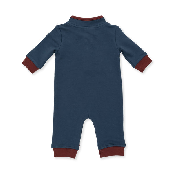Angel Dear Varsity French Terry Zip Neck Romper