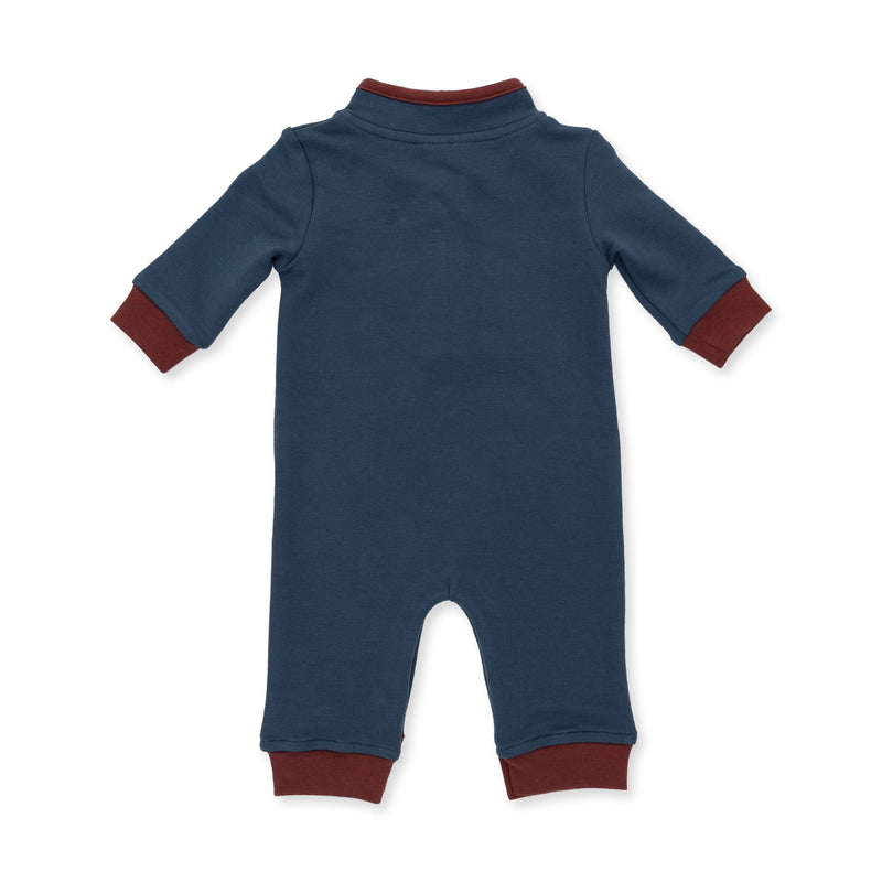 Angel Dear Varsity French Terry Zip Neck Romper
