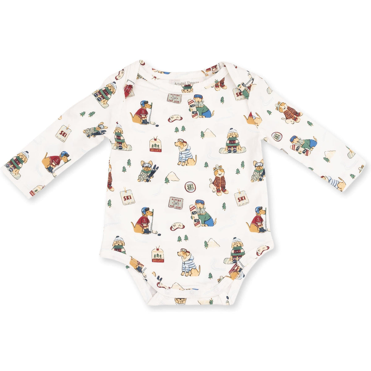 Angel Dear Winter Sports Dogs Green Long Sleeve Bodysuit