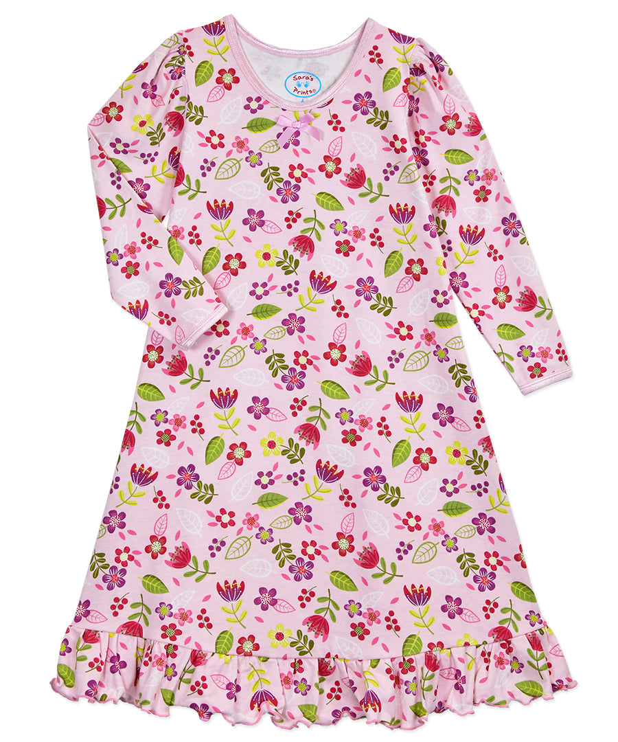 under the nightgown booster box Sara's Prints Long Sleeve Whirl and Twirl Nightgown Pink Flowers