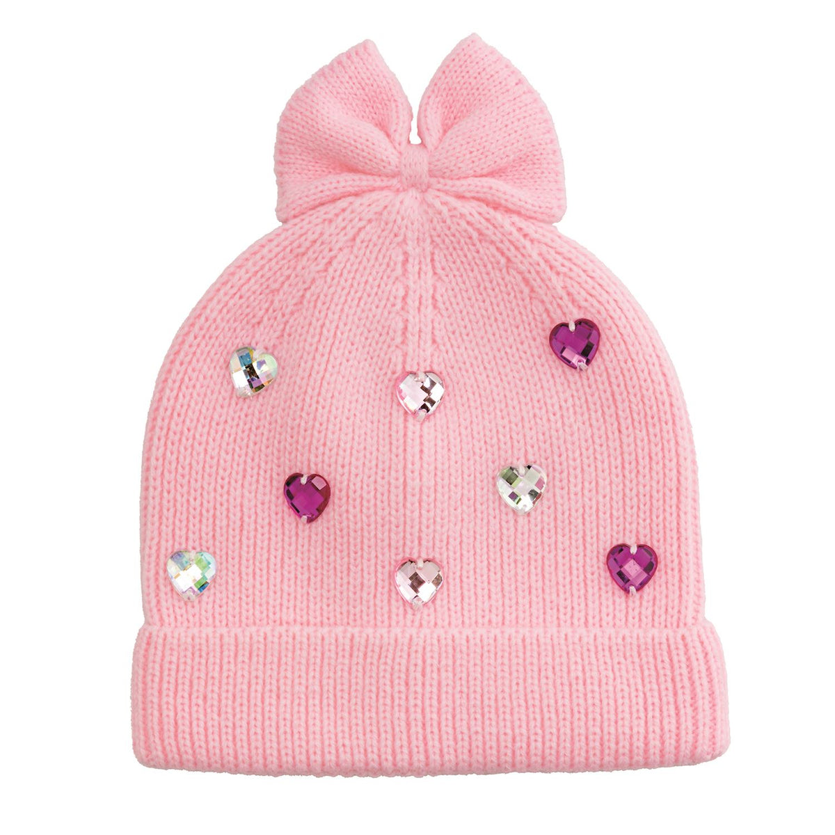 Mud Pie Pink Hearts Rhinestone Beanie Hat