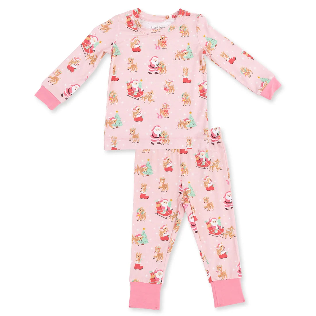Angel Dear Long Sleeve Loungewear Set- Vintage Reindeer & Santa Pink