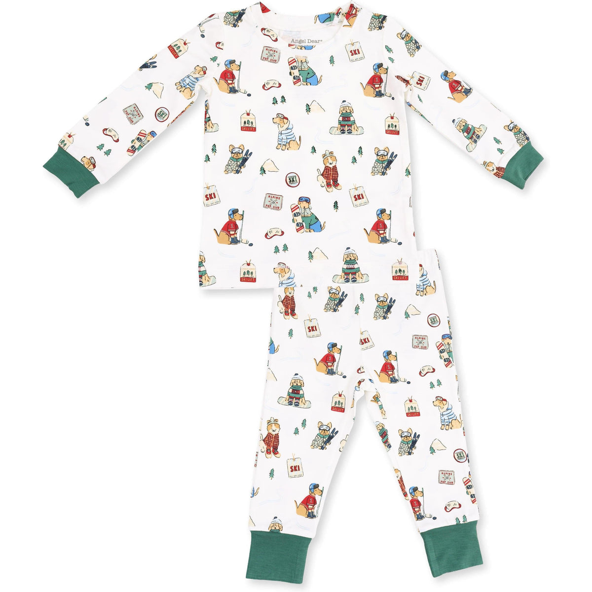 Angel Dear Winter Sports Dogs Green Long Sleeve Loungewear Set