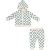 Angel Dear French Terry Checkerboard Gray Mist Hoodie & Jogger