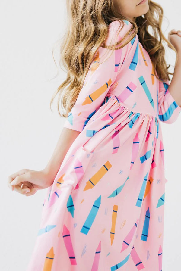 Mila and Rose Color Crayons 3/4 Sleeve Pocket Twirl Dress