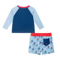 Andy & Evan - Infant Boys Long Sleeve Rashguard Set | Navy Sailboat