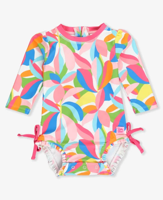 Rufflebutts Rash Guard Rufflebutts Tropical Adventure Long Sleeve One Piece Rash Guard – Baby ...