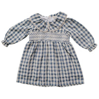 Mebie Baby Blue Plaid Ruffle Collar Dress