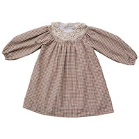 Mebie Baby Camel Gingham Lace Dress