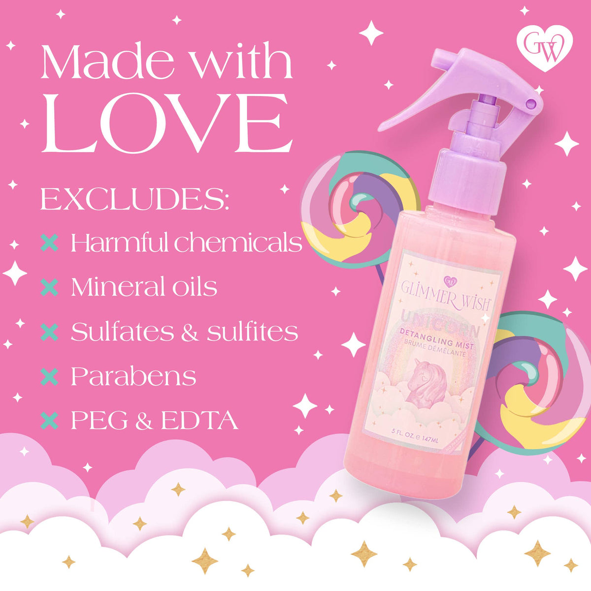Glimmer Wish - Unicorn Hair Detangling Mist | Detangler Spray, Perfect Gift