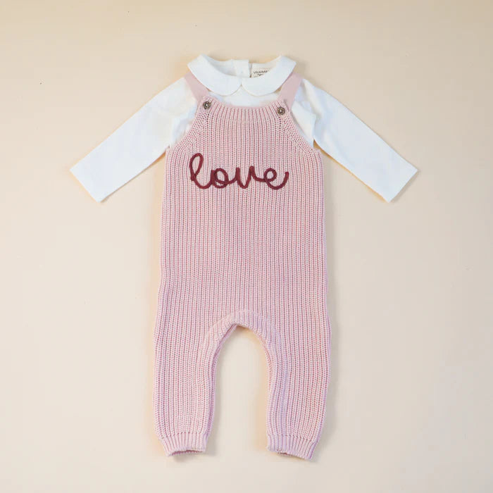 Viverano Organics LOVE Embroidered Chunky Sweater Knit Baby Overall & Bodysuit Set