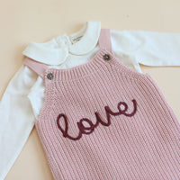 Viverano Organics LOVE Embroidered Chunky Sweater Knit Baby Overall & Bodysuit Set