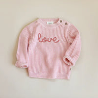 Viverano Love Embroidered Chunky Knit Baby Pullover Sweater (Organic Cotton)